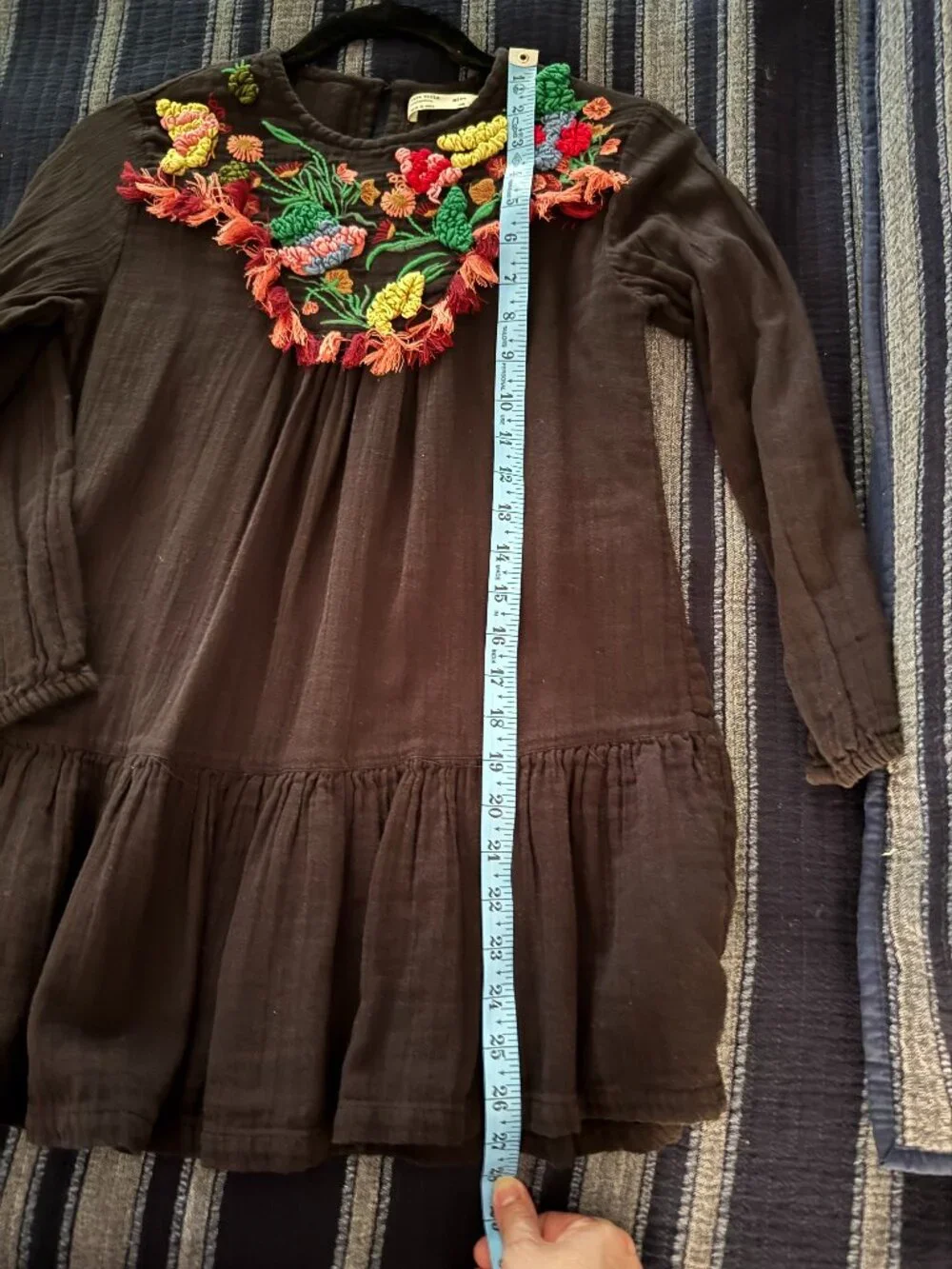 Zara Girl Black Embroidered Floral Long Sleeve Dress size 9